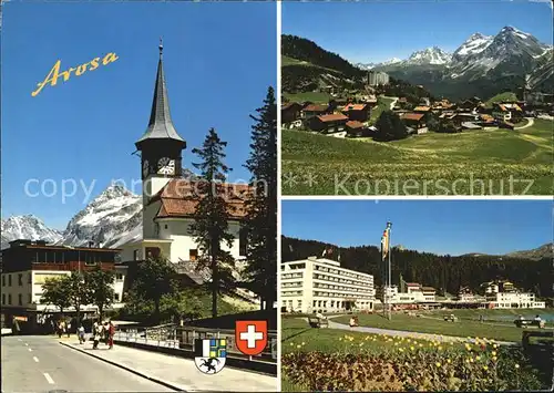 Arosa GR Kirche Hotelanlagen Panorama Kat. Arosa