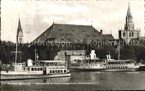 Konstanz Bodensee Hafenpartie mit Konziliumsgebaeude und Basilika Kat. Konstanz