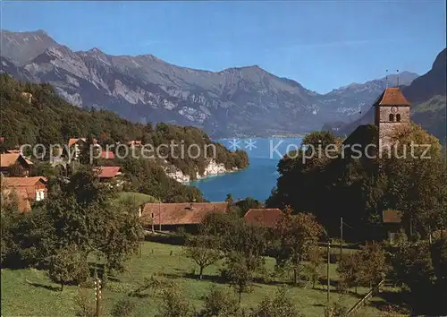 Ringgenberg am Brienzersee mit Kirche und Rothornkette Kat. Ringgenberg