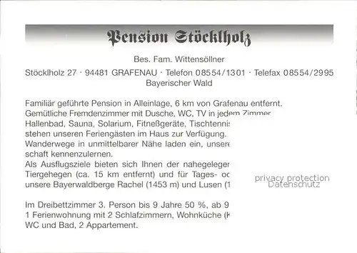 Grafenau Niederbayern Pension Stoecklholz Kat. Grafenau