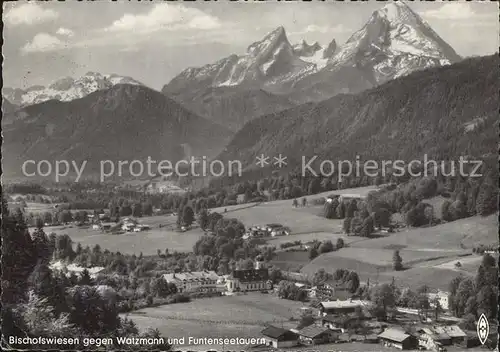 Bischofswiesen mit Watzmann und Funtenseetauern Kat. Bischofswiesen