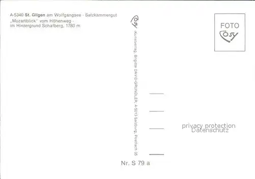 St Gilgen Salzkammergut Mozartbruecke vom Hoehenweg mit Schafberg Kat. St Gilgen Wolfgangsee