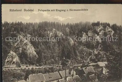Ruebeland Harz Felsparoehletie mit Eingang zur Hermannsh