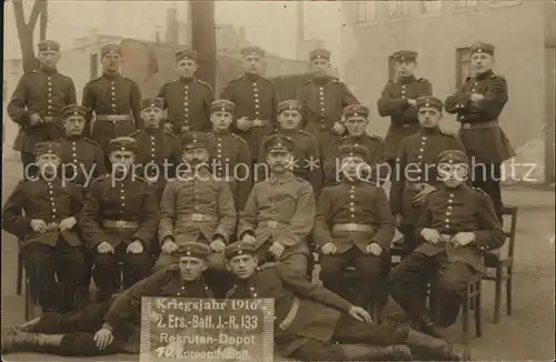 Regiment IR 133 Infanterie  2 ERsatz Bataillon Rekruten Depot WK1 Gruppenfoto 