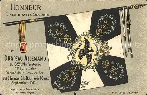 Regiment IR 068 Infanterie Honneur Karte mit Regimentsfahne Belgien