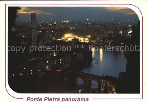 Verona Veneto Ponte Pietra Panorama notturno Kat. Verona