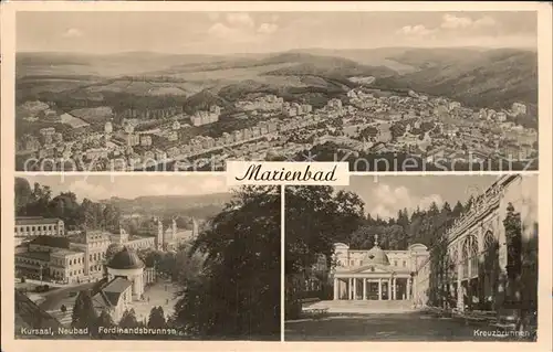 Marienbad Tschechien Boehmen Panorama Kursaal Neubad Ferdinandsbrunnen Kreuzbrunnen Kat. Marianske Lazne