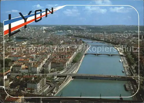 Lyon France Vue generale aerienne Le Rhone et ses ponts Kat. Lyon