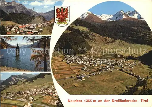 Nauders Tirol Panorama Versunkene Kirche Fliegeraufnahme Kat. Nauders