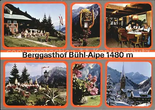 Mittelberg Kleinwalsertal Berggsthof Buehl Alpe Gaststube Terrasse Kirche Kat. Oesterreich