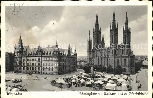 Wiesbaden Marktplatz mit Rathaus und ev Marktkirche Kat. Wiesbaden