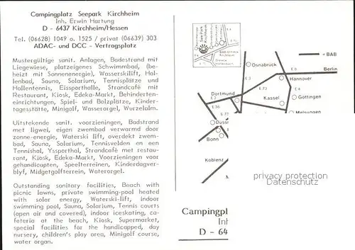 Kirchheim Hessen Fliegeraufnahme Campingplatz Seepark  Kat. Kirchheim