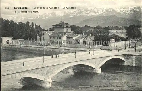 Grenoble Pont de la Citadelle et la chaines des Alpes Kat. Grenoble