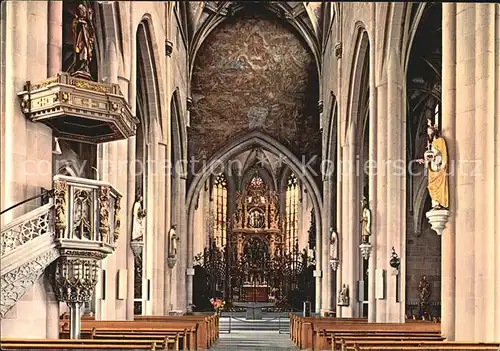 ueberlingen Bodensee Inneres der 5schiffigen Muenster Basilika mit Hochaltar Kat. ueberlingen