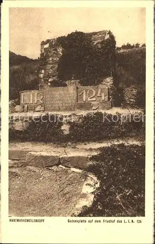 Hartmannsweilerkopf Gedenkplatte auf dem Friedhof des LIR 124 Kat. Hartmannswiller