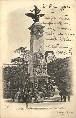 Paris Monument eleve a la Memoire de Gambetta Kat. Paris