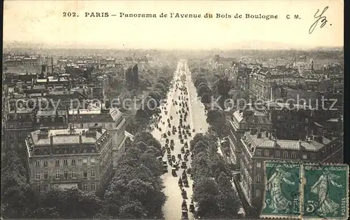 Paris Panorama de l Avenue du Bois de Boulogne Stempel auf AK Kat. Paris