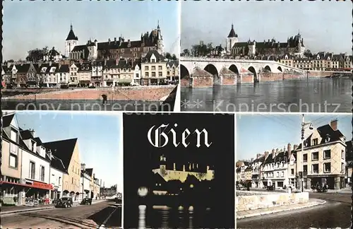 Gien Chateau Pont su la Loire Route de Bourges Chateau illumine Quai Lenoir Kat. Gien