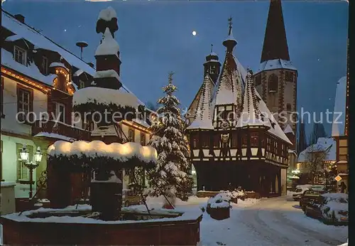 Michelstadt Marktplatz mit historischem Rathaus und Brunnen Kat. Michelstadt