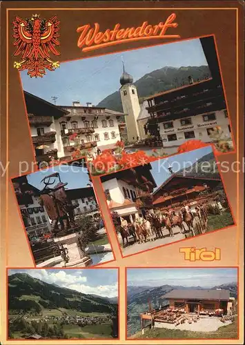 Westendorf Tirol Kirche Brunnen Reiterschar Panorama Berghaus Kat. Westendorf