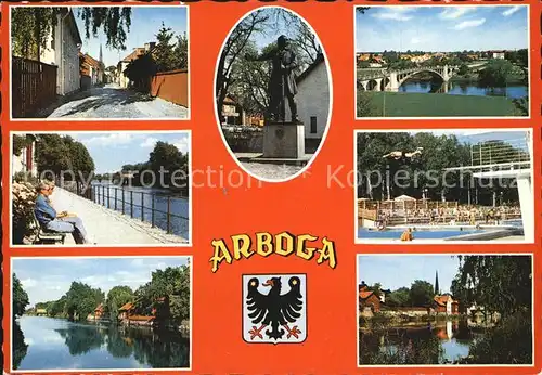 Arboga Orts und Teilansichten Statue Schwimmbad Bruecke Kat. Arboga