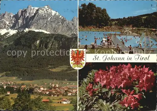 St Johann Tirol mit Wildem Kaiser Schwimmbad Alpenrosen Kat. St. Johann in Tirol