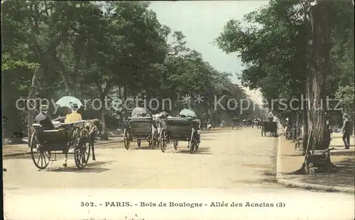 Paris Le Bois de Boulogne Allee des Acacias Pferdedroschken Kat. Paris