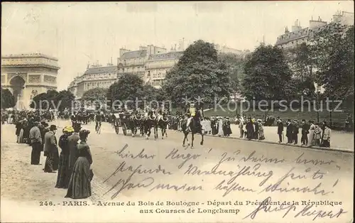 Paris Avenue du Bois de Boulogne Depart du President de la Republique aux Courses de Longchamp Kat. Paris