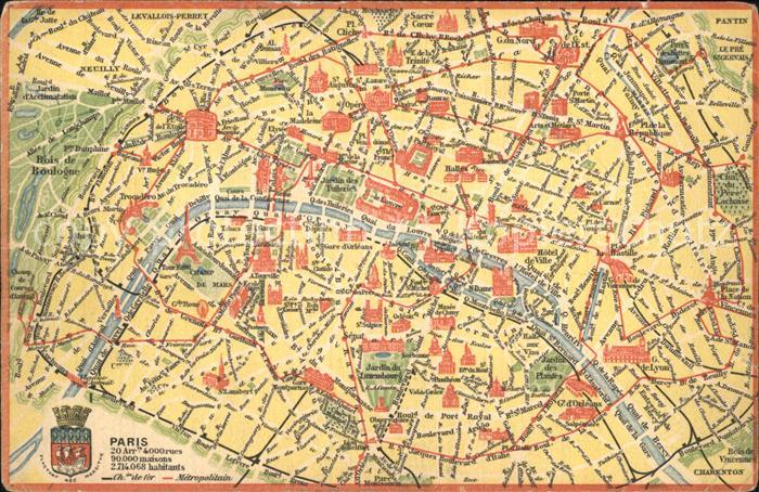 AK / Ansichtskarte Paris Stadtplan mit beruehmten Bauwerken Kat. Paris ...
