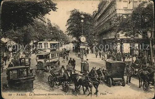 Paris Boulevard Montmartre Carrefour Drouot Traffic Pferdekutsche Autobus Kat. Paris
