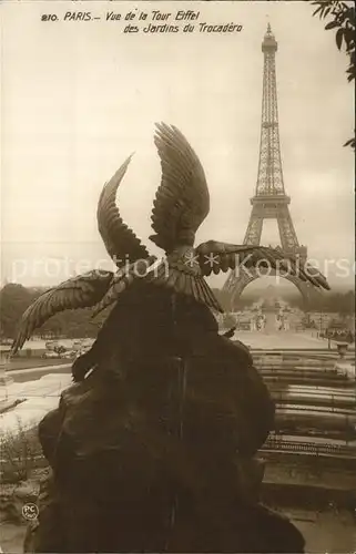 Paris Vue de la Tour Eiffel des Jardins du Trocadero Sculpture Kat. Paris