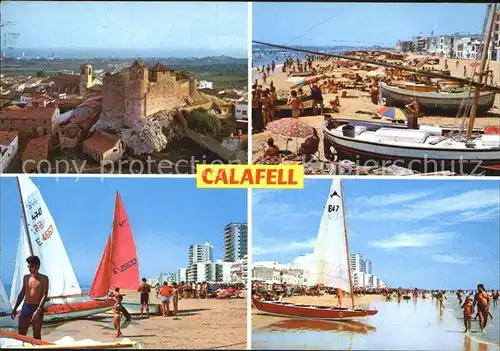 Calafell Strand Burg Fischerboote  Kat. Spanien