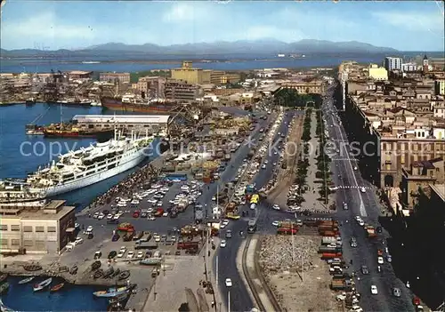 Cagliari Panorama des Hafens und der Rom Strasse Kat. Cagliari