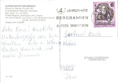 Wagrain Salzburg Alpengasthof Kirchboden Kat. Wagrain