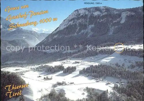 Thiersee Alpengasthof Pension Schneeberg Pendling Winterpanorama Fliegeraufnahme Kat. Thiersee
