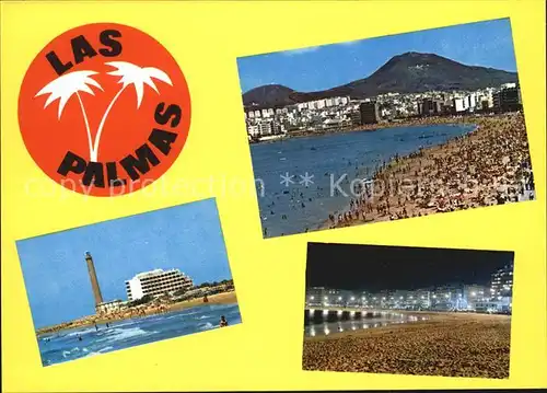 Las Palmas Gran Canaria Leuchtturm Hotel Strand Nachtaufnahme Kat. Las Palmas Gran Canaria