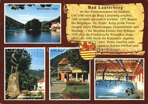 Bad Lauterberg Wiesenbeker Teich Wissmann Denkmal Glockenspiel Hallenwellenbad Kat. Bad Lauterberg im Harz