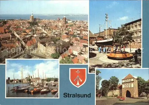 Stralsund Mecklenburg Vorpommern Blick von Sankt Marien Kutter Meeresmuseum Hafen Kat. Stralsund