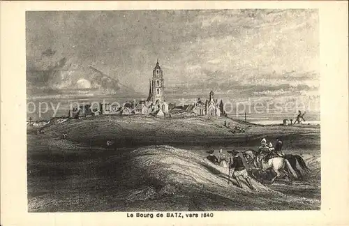 Le Bourg de Batz vers 1848 Gravure Kuenstlerkarte Kat. Ile de Batz