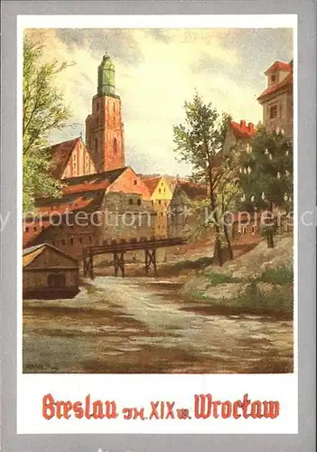Breslau Niederschlesien Oberkanal Elisabethkirche Kat. Wroclaw