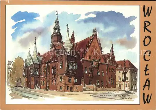 Wroclaw Buergerhaeuser Rathaus Kuenstlerkarte  Kat. Wroclaw Breslau