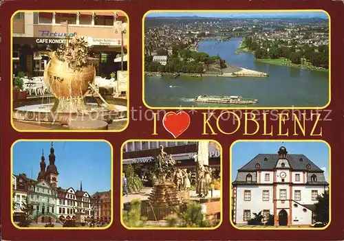 Koblenz Rhein Panorama Rathaus Brunnen Denkmal Kat. Koblenz