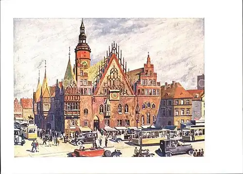 Breslau Niederschlesien Rathaus Kuenstlerkarte Kat. Wroclaw