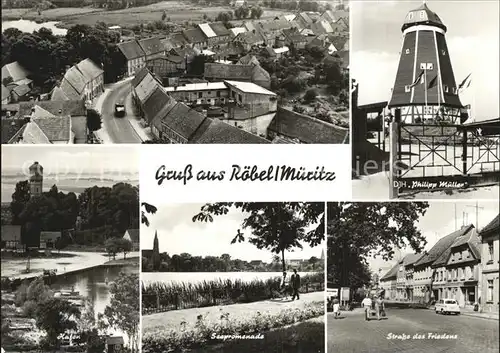 Roebel Mueritz Seepromenade Hafen Strasse des Friedens Luftaufnahme Kat. Roebel Mueritz