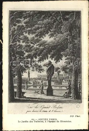 Ancien Paris Le Jardin des Tuileries a l epoque du Directoire Gravure Kuenstlerkarte Kat. Paris