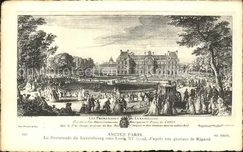 Ancien Paris Promenade du Luxembourg sous Louis XV Gravure par J. Rigaud Kuenstlerkarte Kat. Paris