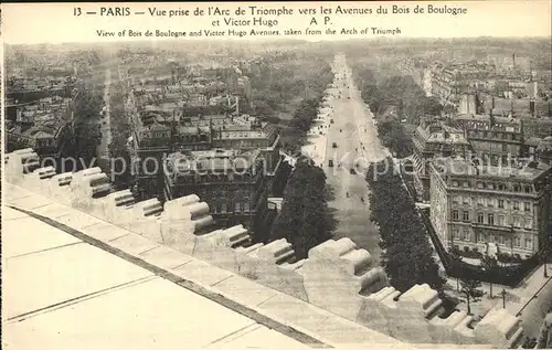 Paris Vue prise de l Arc de Triomphe vers les Avenues du Bois de Boulogne et Victor Hugo Kat. Paris