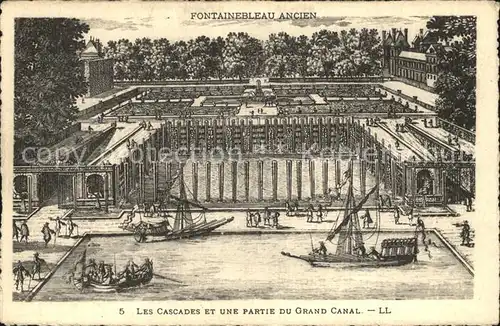 Ancien Fontainebleau Les Cascades et une partie du Grand Canal Gravure Kuenstlerkarte