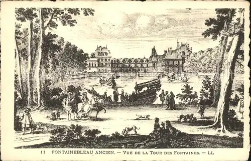 Ancien Fontainebleau Vue de la Tour des Fontaines Gravure Kuenstlerkarte