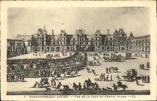 Ancien Fontainebleau Vue de la Cour du Cheval Blanc Gravure Kuenstlerkarte